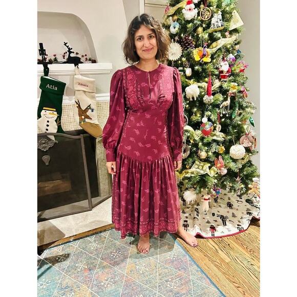 DEREK LAM COLLECTIVE Red Floral Chiffon Keyhole Empire Waist Midi Dress Size 44 - Picture 4 of 15